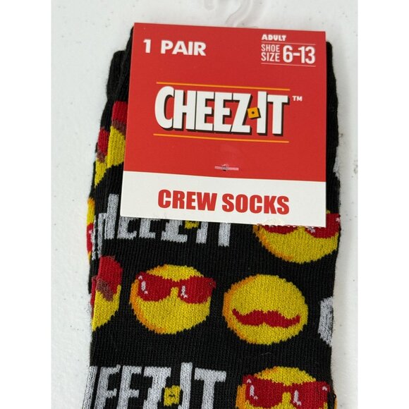 Snack Cracker Theme Socks Mens 6–13 Black Red Yellow Novelty Food Crew NWT - Picture 2 of 4